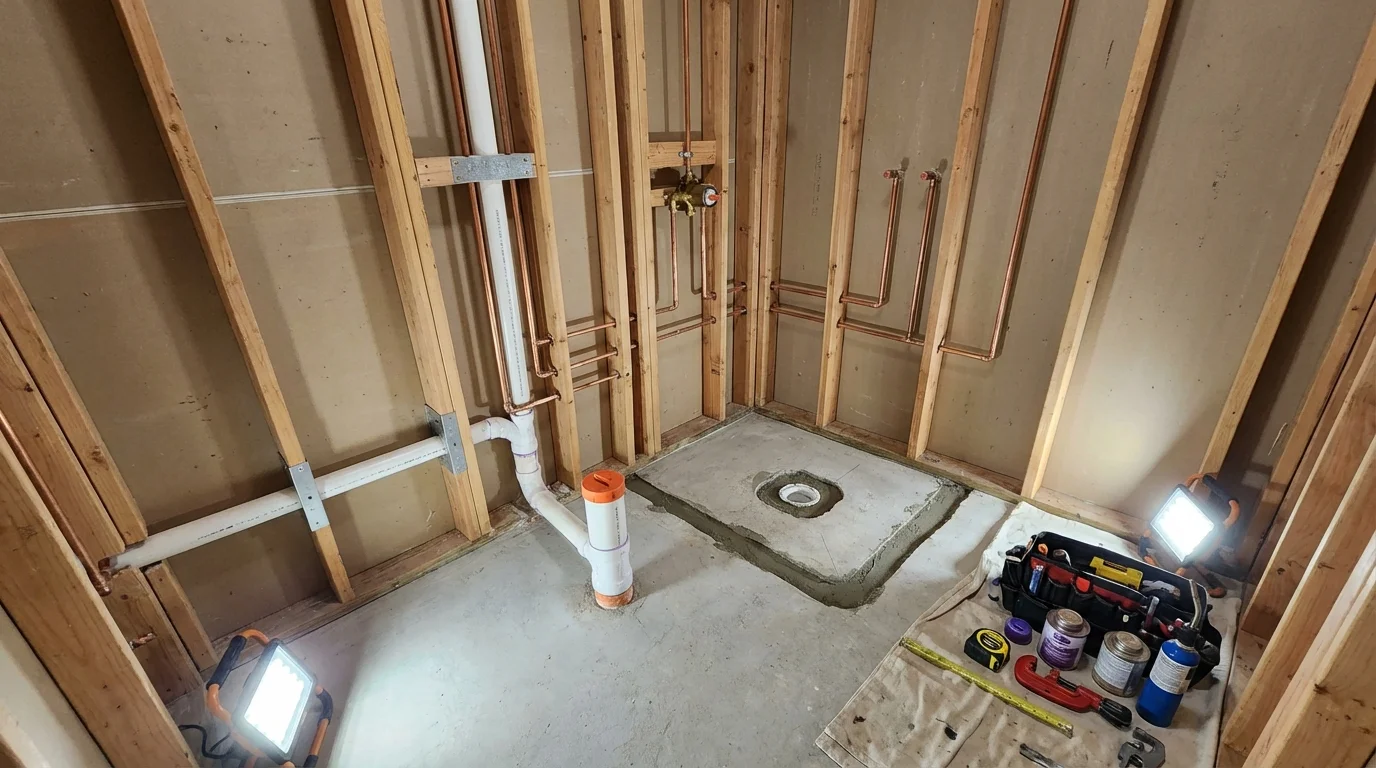 Bathroom rough-in plumbing during remodel by Johns Plumbing LLC in Patillas