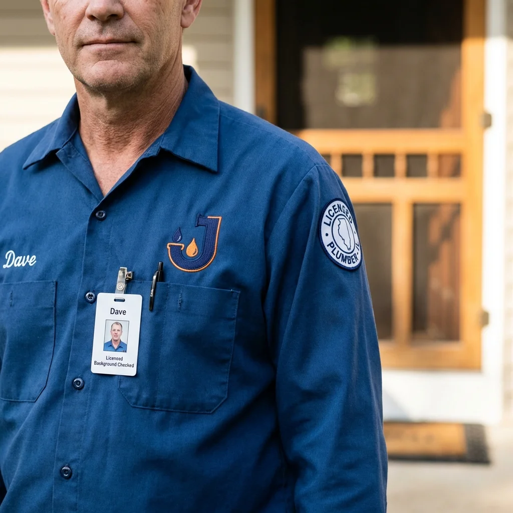 Licensed plumber showing ID badge in Patillas, PR