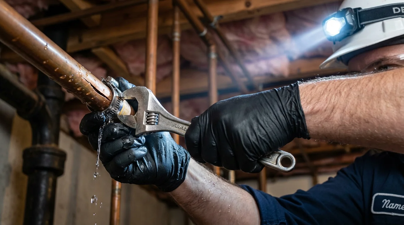 Emergency pipe clamp repair being performed by a Johns Plumbing LLC plumber in Patillas